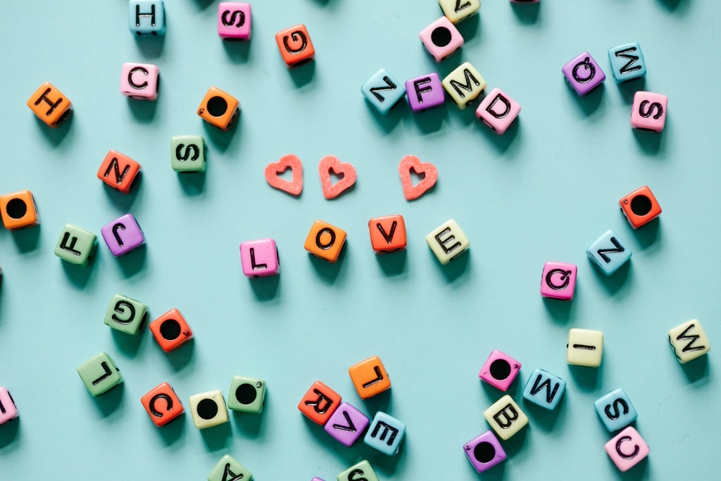 letter beads valentine's spelling love
