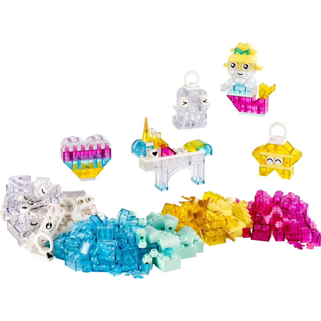 Colorful building block toys with various shapes on a white background