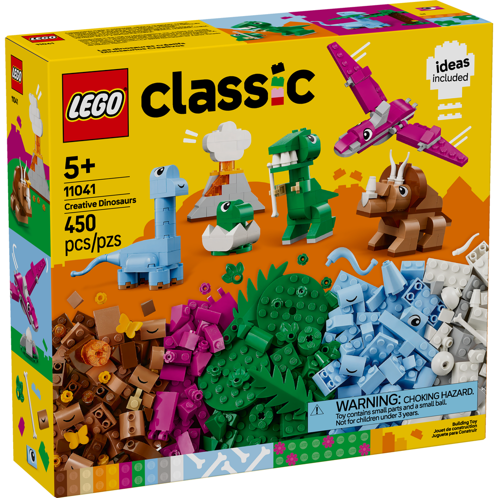 LEGO Classic Creative Dinosaurs set packaging with colorful dinosaurs and building blocks.