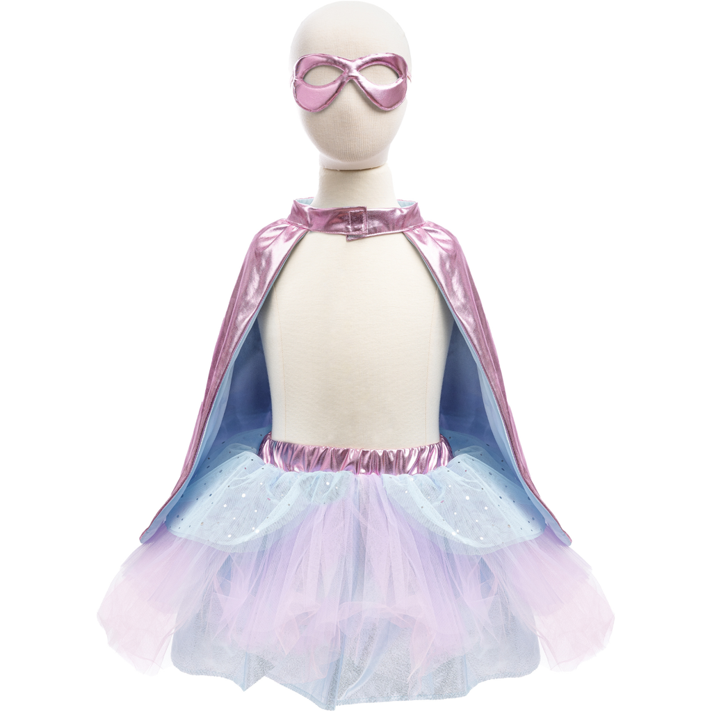 Great Pretenders Super Duper Tutu Cape and Mask Metallic Pink and Light Blue Size 5/6