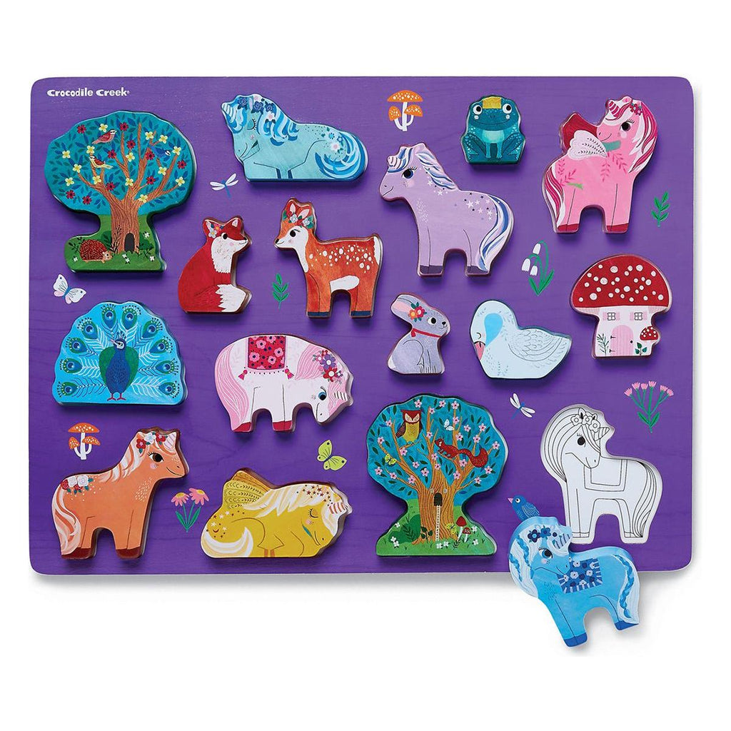 Crocodile Creek 16 Piece Wood Puzzle Unicorn Garden