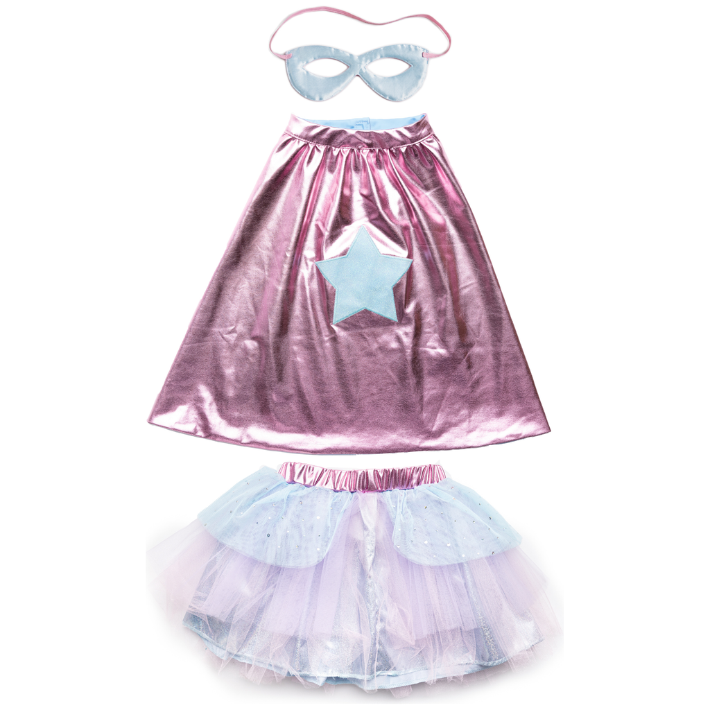 Great Pretenders Super Duper Tutu Cape and Mask Metallic Pink and Light Blue Size 5/6