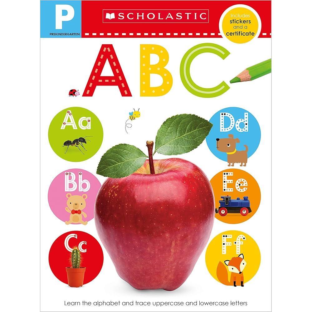 Book cover of 'ABC' with colorful letters and an apple, featuring Scholastic branding.