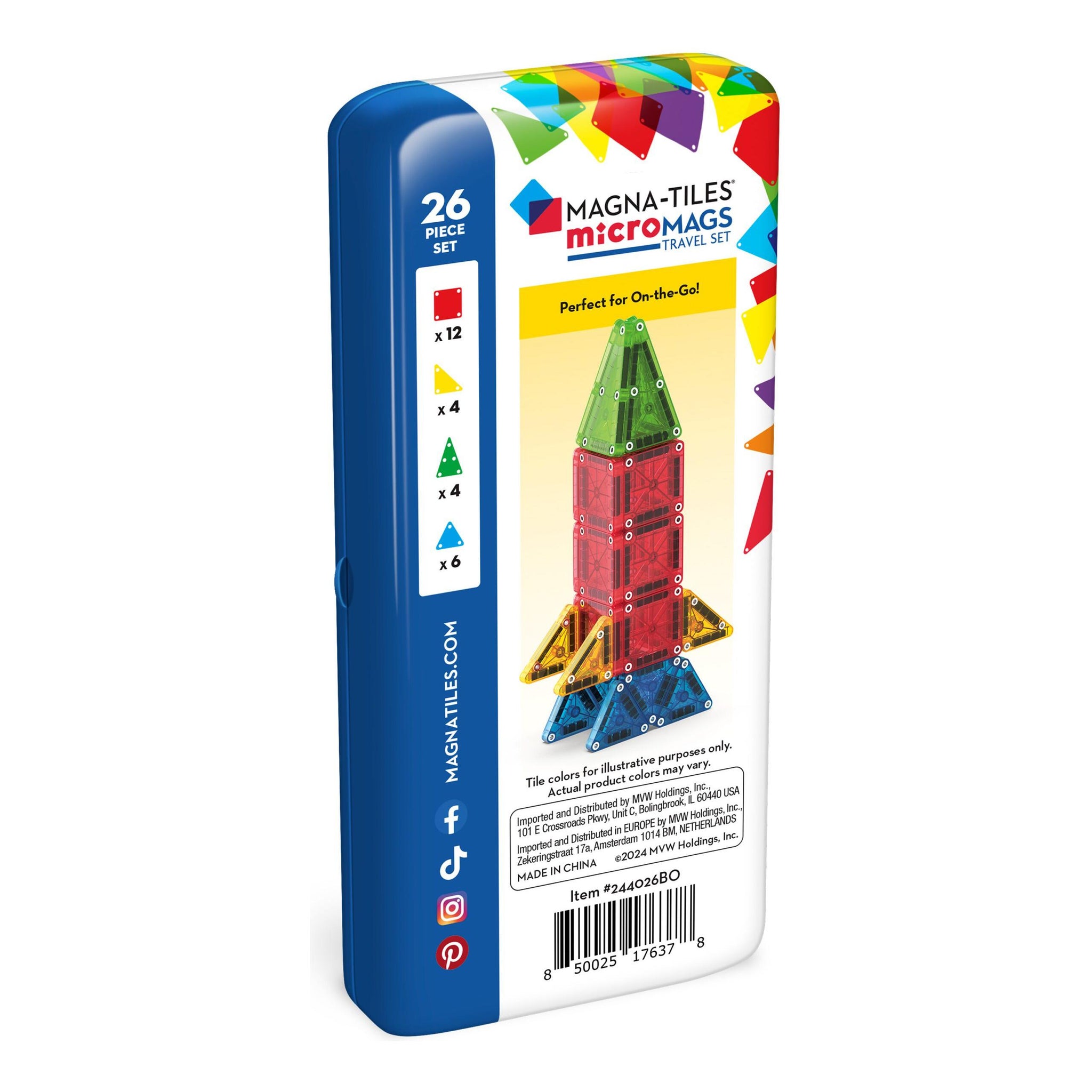 Magna-Tiles microMAGS Bold Colours 26 Piece Travel Set – The