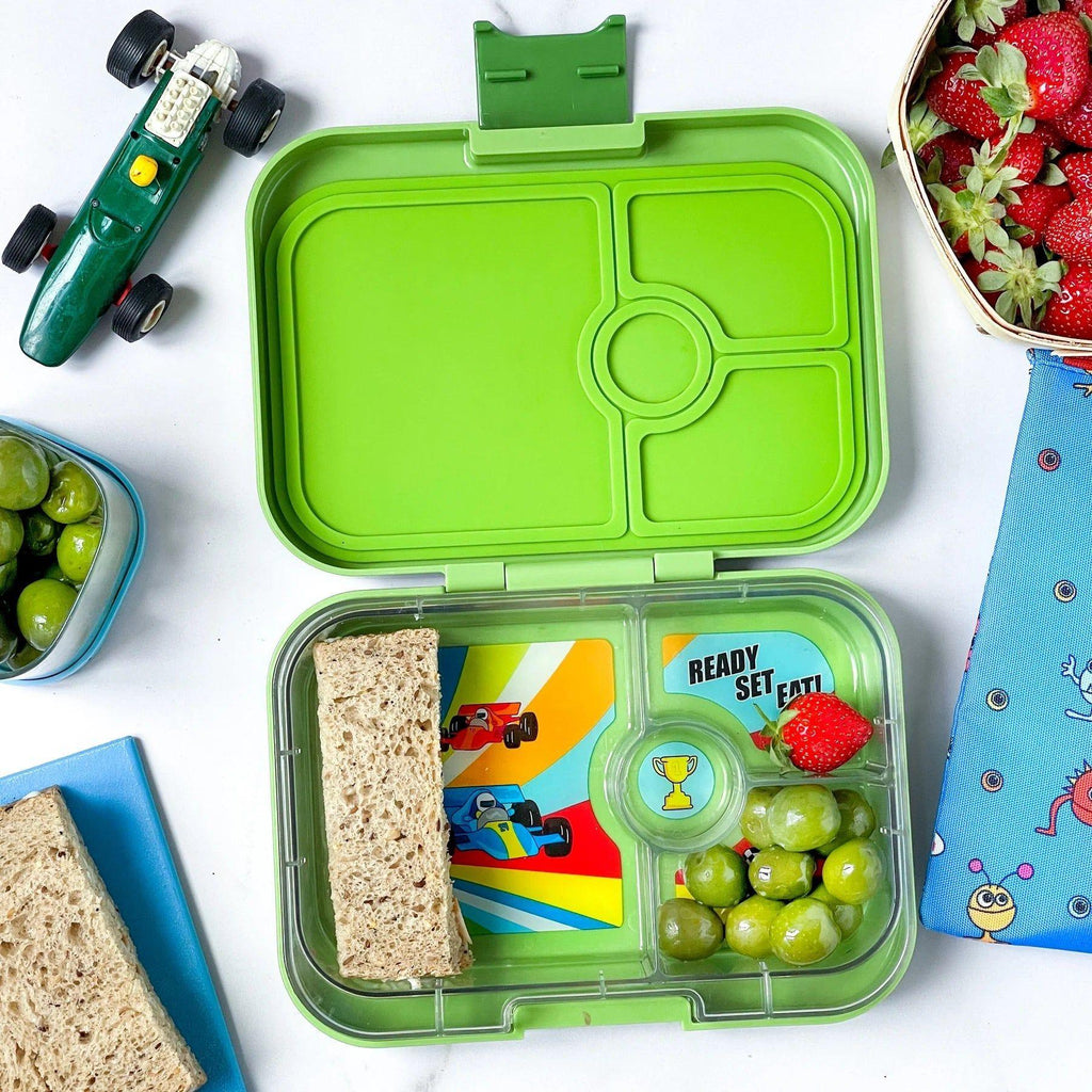 Yumbox Panino 4 Compartment Matcha Green with Race Cars Tray