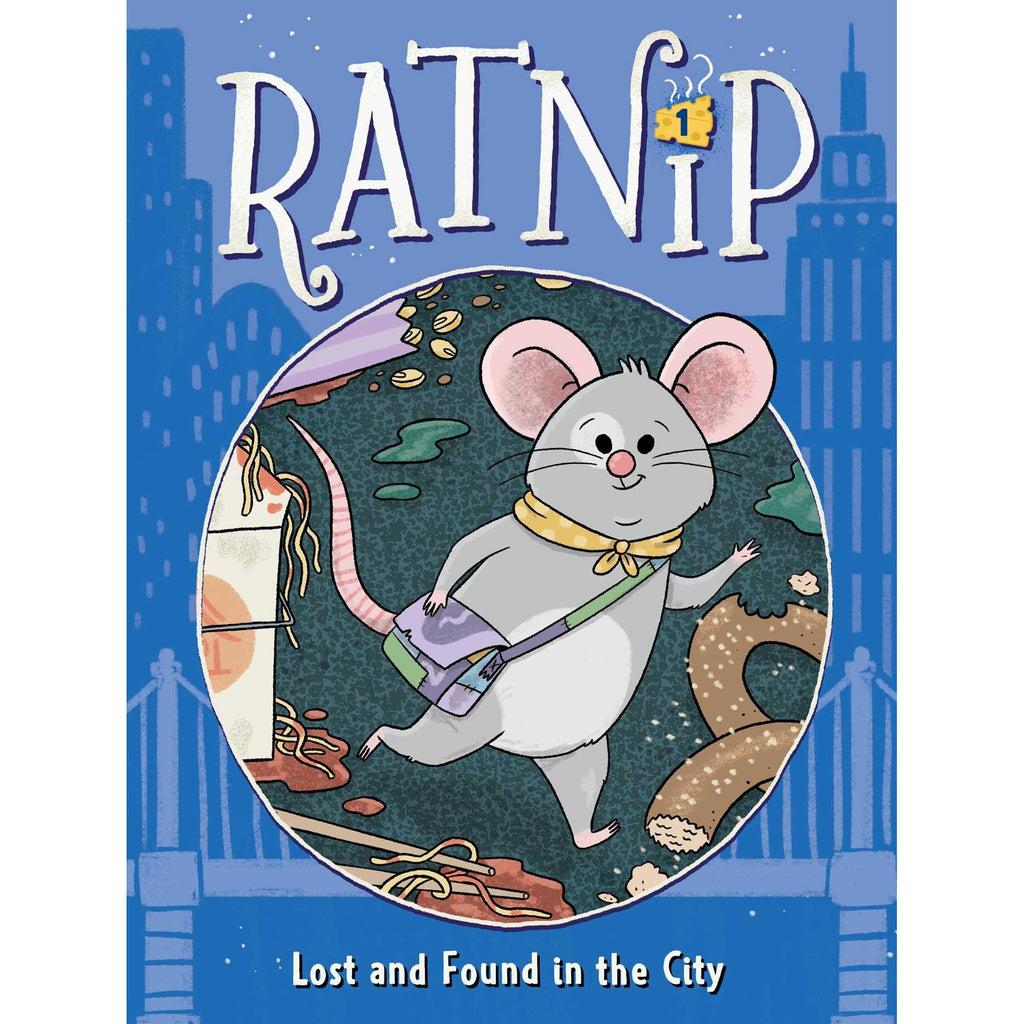 Book cover of 'Ratnip: Lost and Found in the City' with a cartoon mouse character on a blue background.