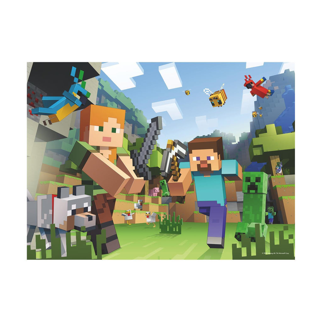 Minecraft characters and creatures in a pixelated style on a white background