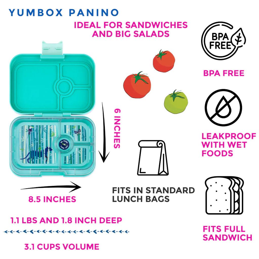 Yumbox Panino 4 Compartment Tropical Aqua with Panther Tray