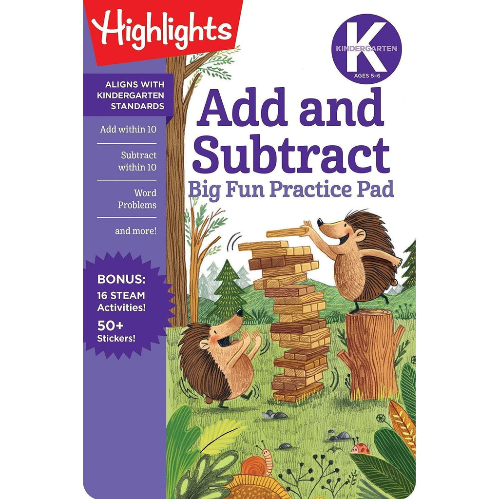 Kindergarten Add and Subtract Big Fun Practice Pad highlights