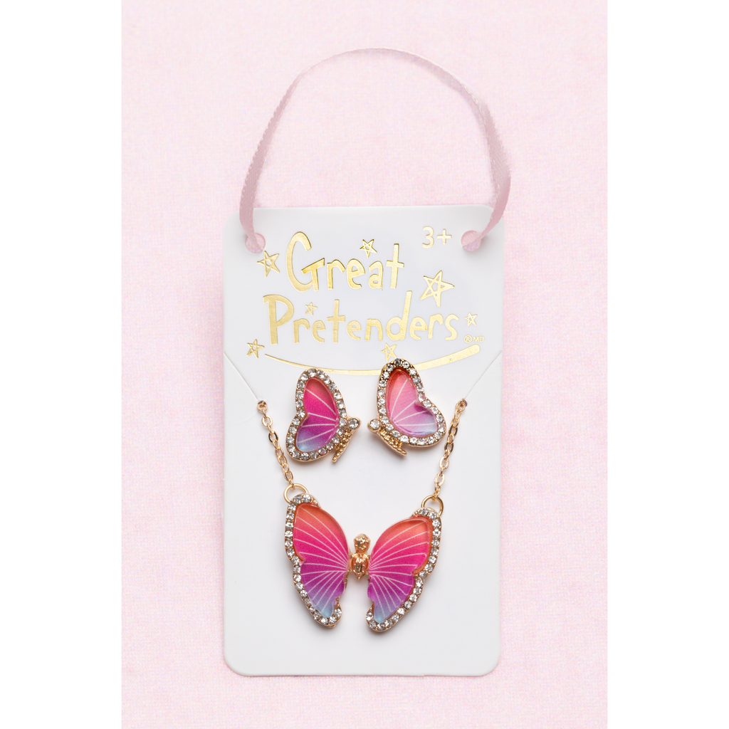 Great Pretenders Boutique Butterfly Necklace & Studded Earring Set